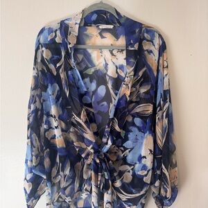 Floral Blue Sheer Women's Top